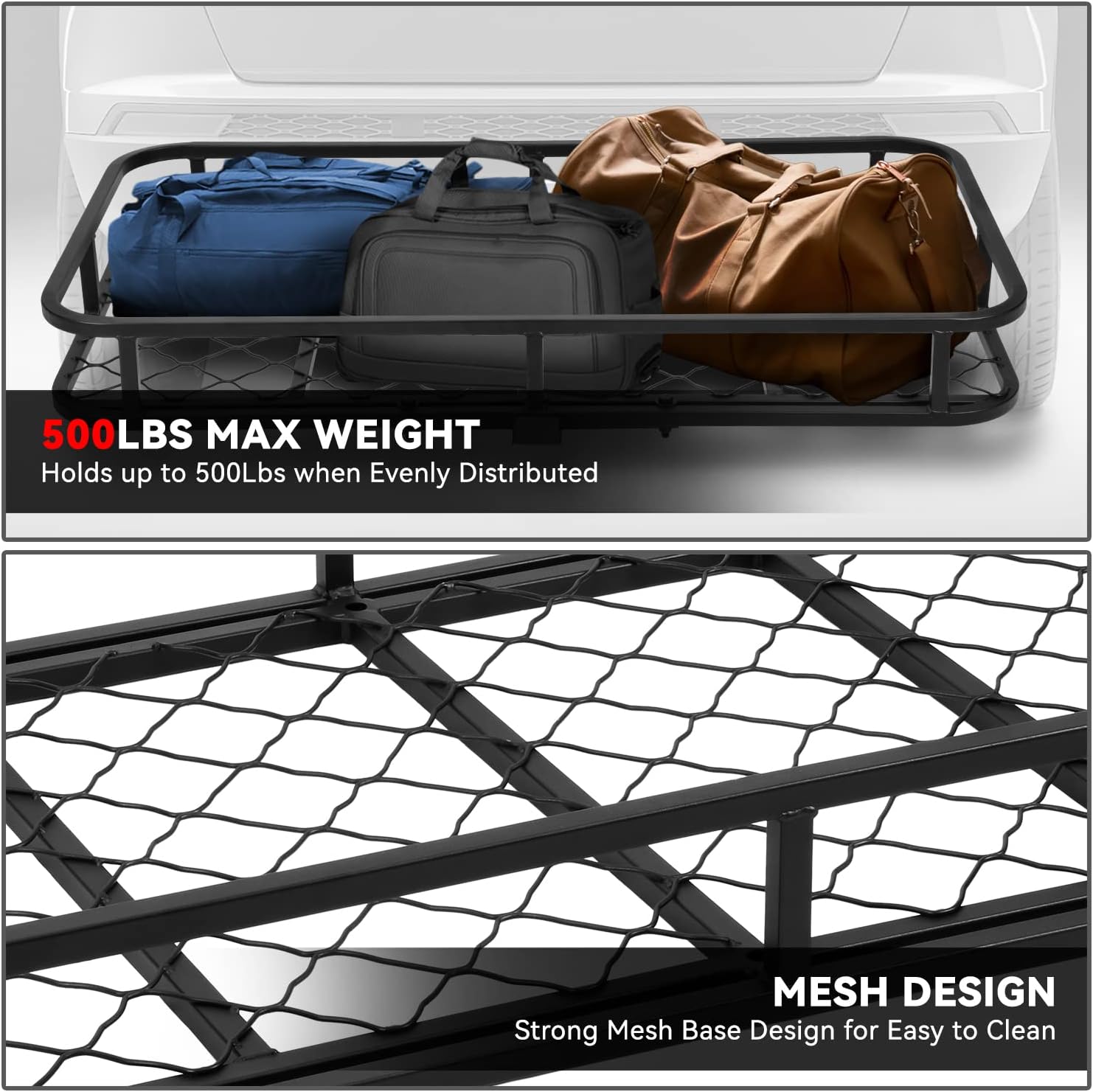 DNA MOTORING RHC-8314 Universal Foldable 2" Tow Hitch Cargo Carrier Basket with Pin+Clip, 48" X 25.5" X 6", 500Lbs Max Capacity