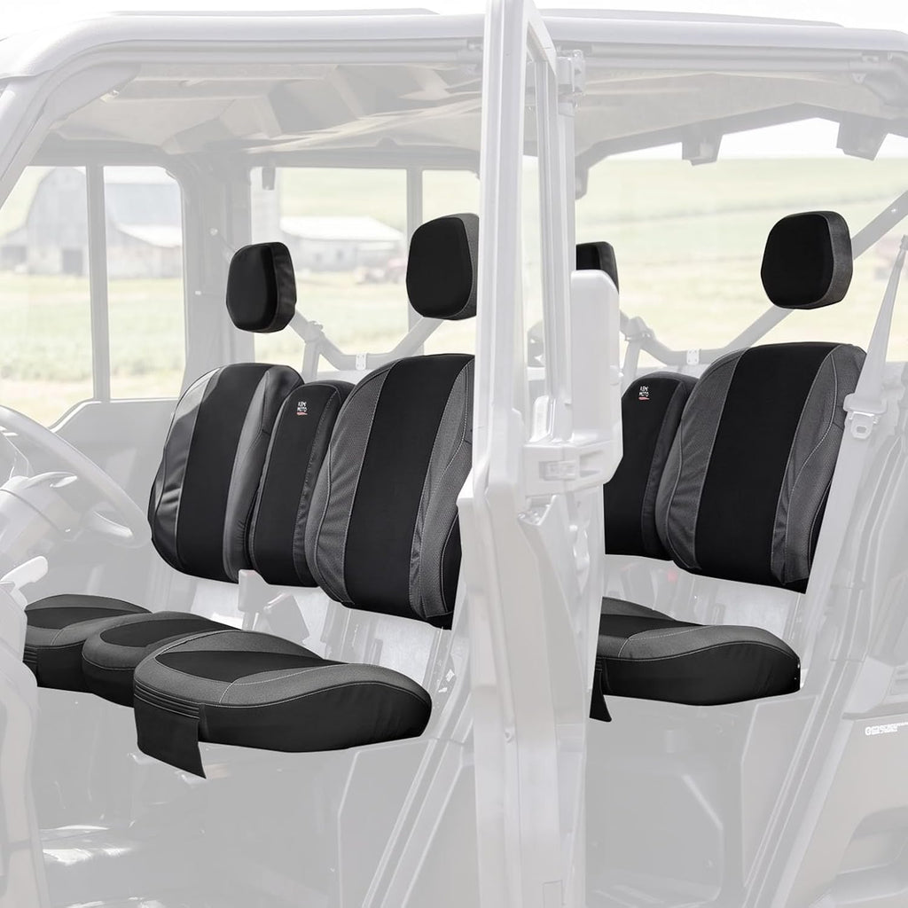 KEMIMOTO Seat Covers Black Compatible with Can Am Defender MAX X MR/XT/Limited/Lone Star- Water-Resistant, 1680D Oxford Fabric, Front Rear Two Doors Split Bench Seat Covers Bolstered Seats Only