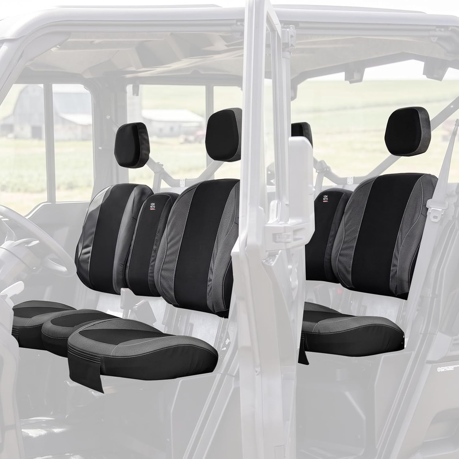 KEMIMOTO Seat Covers Black Compatible with Can Am Defender MAX X MR/XT/Limited/Lone Star- Water-Resistant, 1680D Oxford Fabric, Front Rear Two Doors Split Bench Seat Covers Bolstered Seats Only