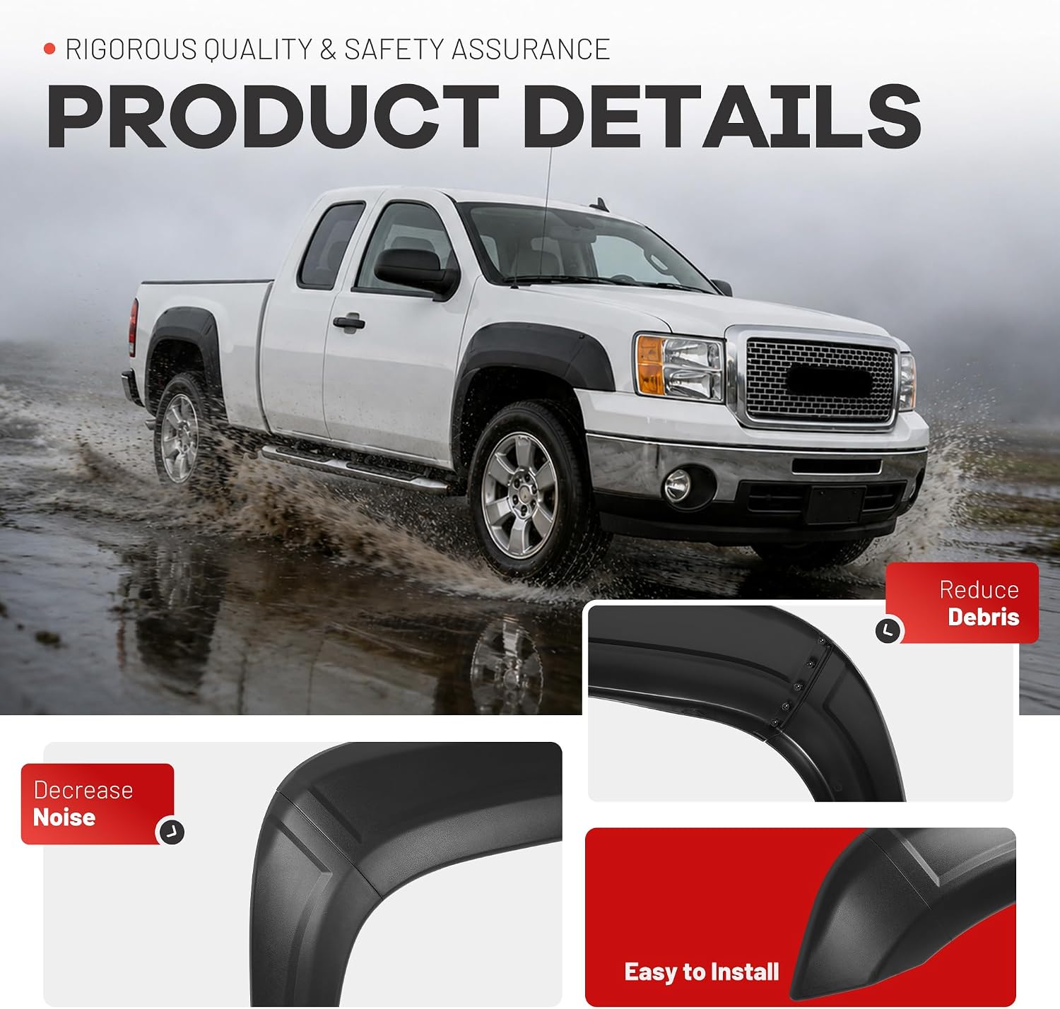 ALMULOO 10Pcs Fender Flares Compatible with 2007-2013 GMC Sierra 1500 w/5.8 Ft Bed (Short Bed) Only Wheel Arch Covers Plastic(PP) Textured Black 2X2Pcs Front and 2X3Pcs Rear Fender Flares