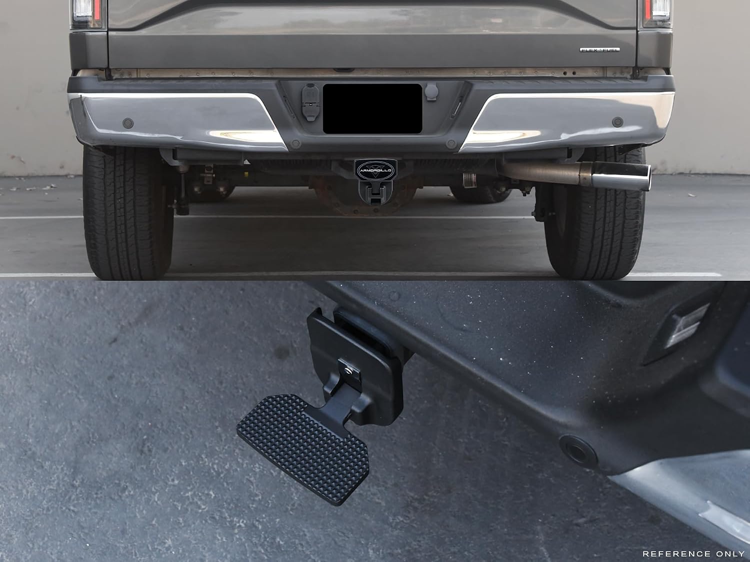 Armordillo FD Series 5" Foldable Rear Hitch Step|Compatible for Class 4 Trailer Hitch 2" Receiver|Hitch Step Bar|Folding Fold-Up Rear Step|8724552|Matte Black|Steel|Universal