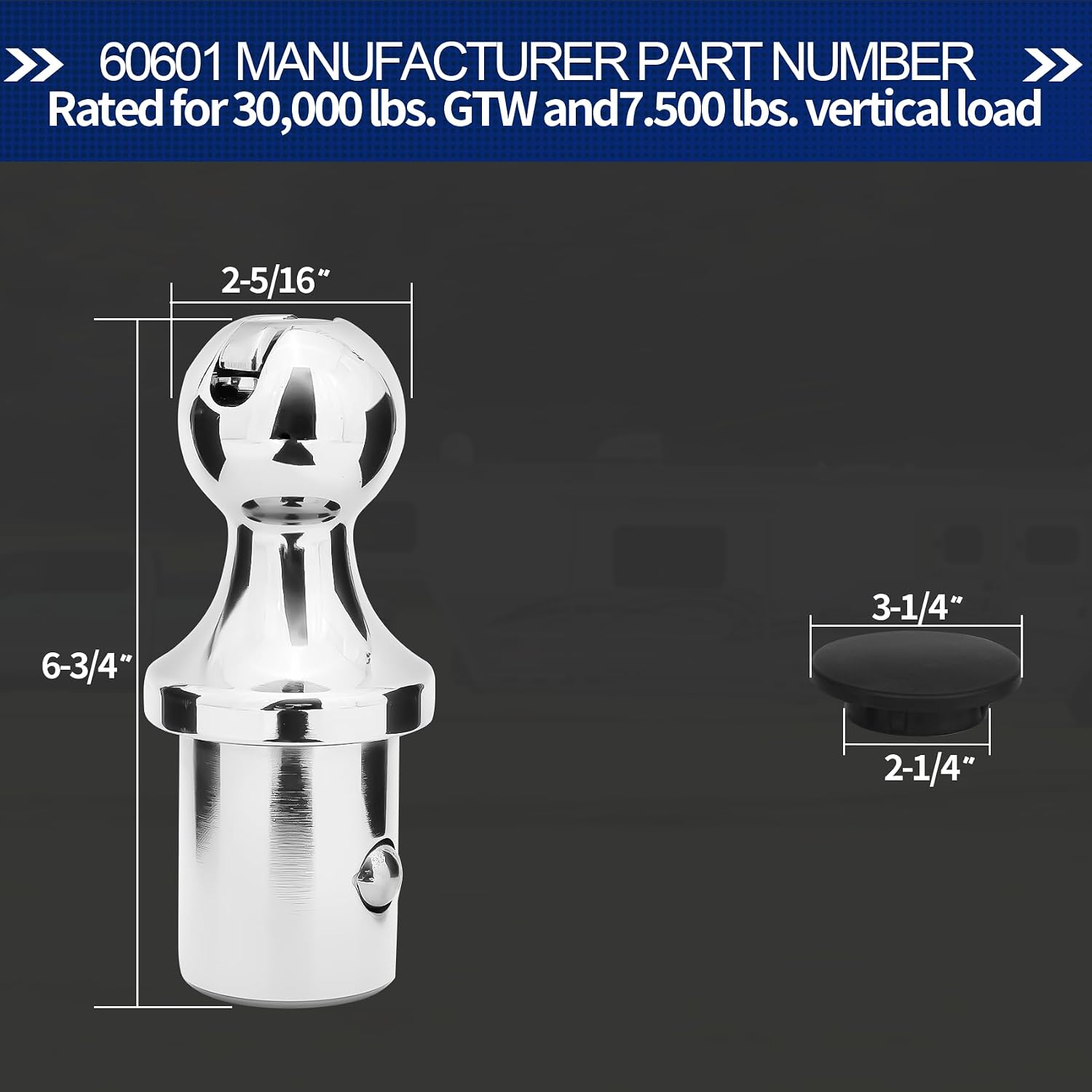 60601 Puck System Gooseneck Hitch Ball, 2-5/16-Inch Gooseneck Ball, Fits 2013-2025 Dodge RAM 2500 3500, 30,000 lbs