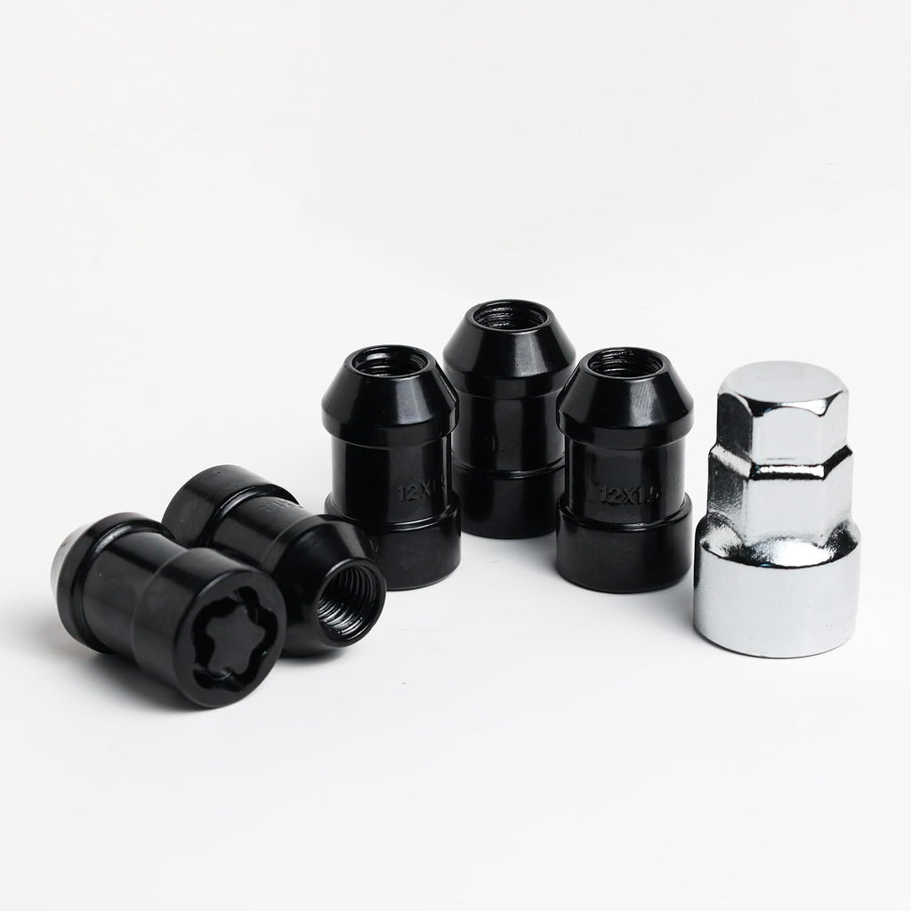 Black M12X1.5 Wheel Locks Lug Nuts for Cars Tires, Set of 5 Locks with 1 Key