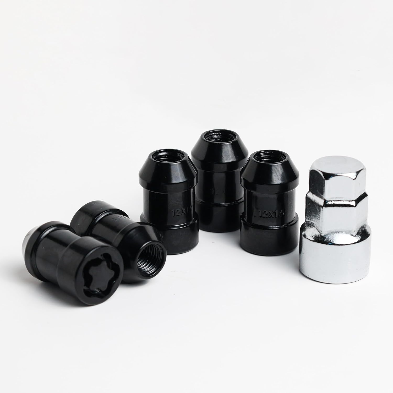 Black M12X1.5 Wheel Locks Lug Nuts for Cars Tires, Set of 5 Locks with 1 Key