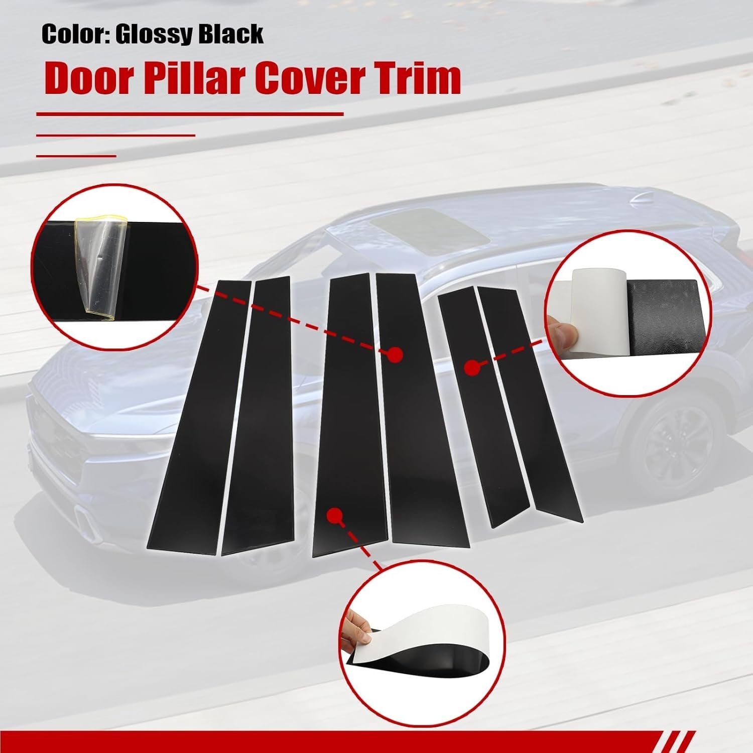 SecosAutoparts 6Pcs Exterior Window Pillar Posts Cover Trim Black, Compatible with Honda CRV 2007-2011, Door Side Window Pillar Molding