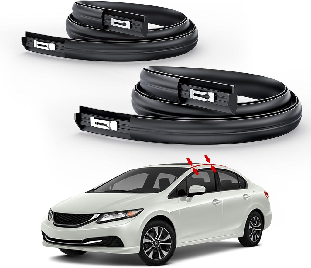 ItranMc Roof Drip Molding Kit for 2012-2015 Honda Civic 4-Door Sedan, Black Rubber Weatherstrip Trim for Left & Right Side,Replace#74316TR0A01 74306TR0A01