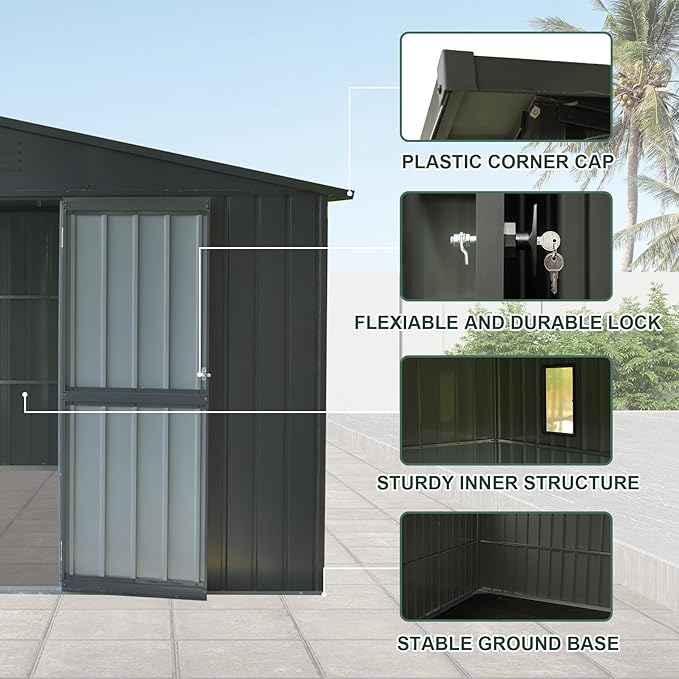Domi Outdoor Storage Shed 11' x 9', Metal Steel Utility Tool Shed Storage House - Image 4