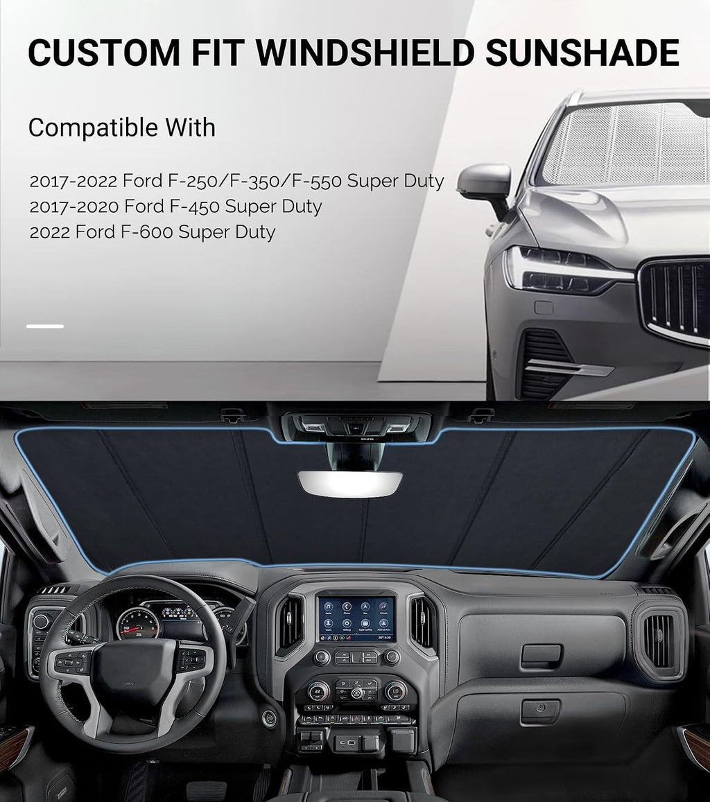 Pigenius Windshield Sun Shade for Ford F250/F350 2017-2022. Full Coverage Rearview Mirror Shade for Ultimate Protection