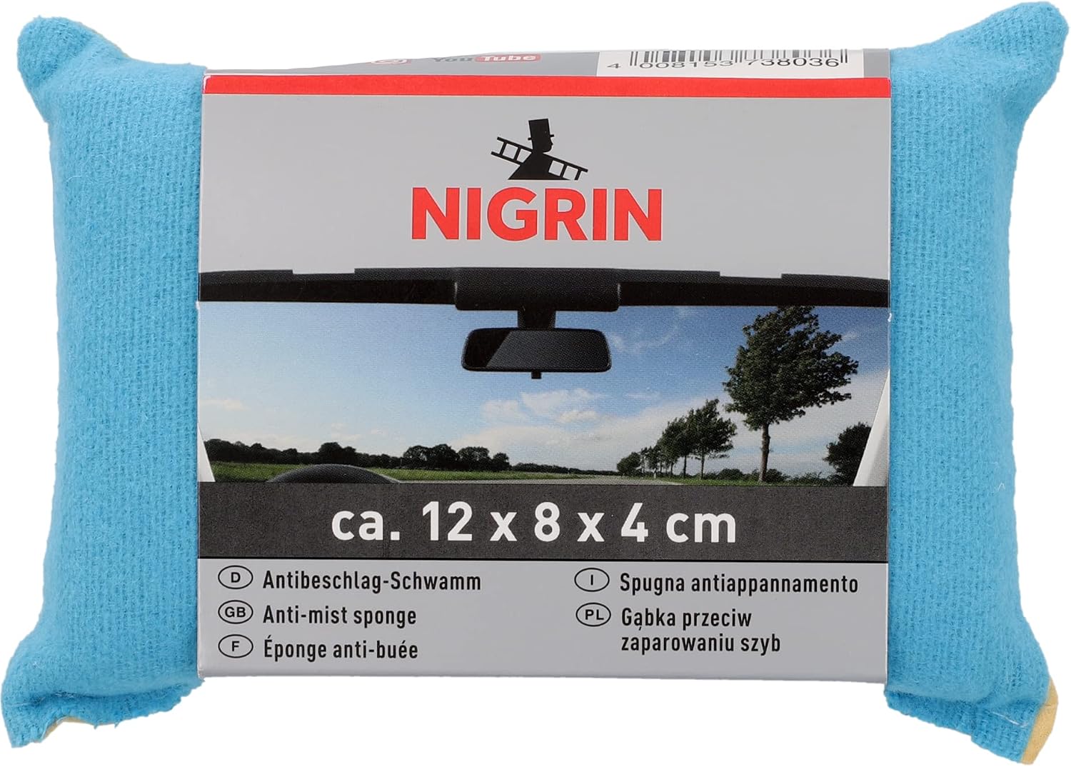 Nigrin 73803 Anti-Fog Sponge for Car Interior Windows Eliminates Condensation Fogging Prevents Fogging 12 x 8 x 4 cm Yellow Blue