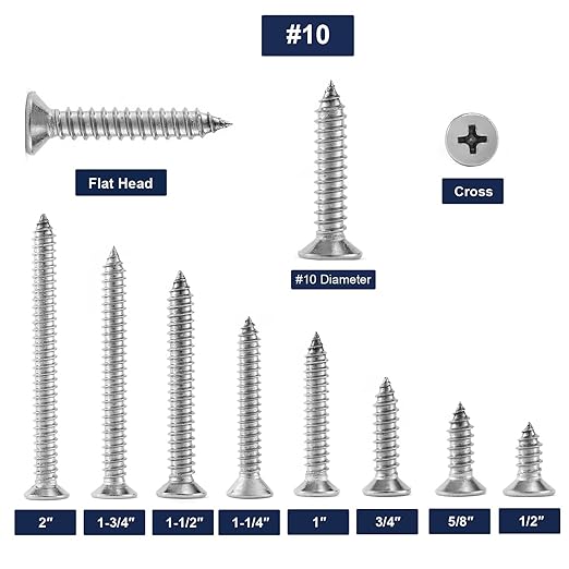 #10 x 1-3/4" Wood Screw 100Pcs 18-8 Stainless Steel Screws Flat Head Phillips - Image 3