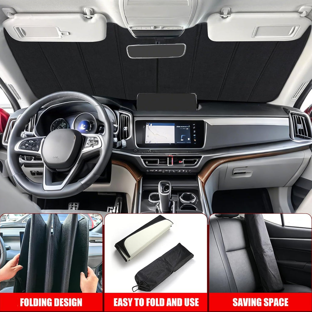 Windshield Sun Shade for Toyota Tundra 2022-2026, Front Window Visor Accessories, Folding Design Blocks Heat & UV Rays Maintain Cool Interior and Save Space