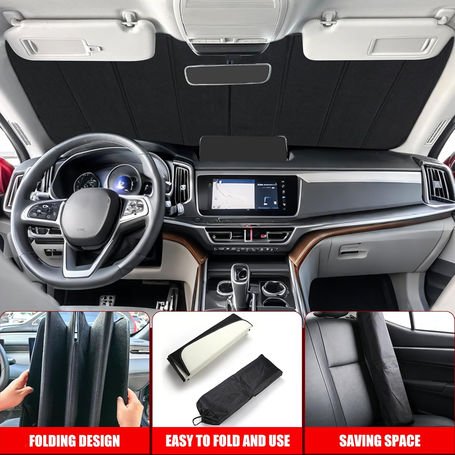 Windshield Sun Shade for Toyota Tundra 2022-2026, Front Window Visor Accessories, Folding Design Blocks Heat & UV Rays Maintain Cool Interior and Save Space