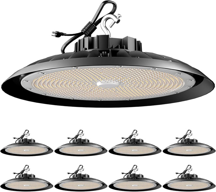 Lightdot LED High Bay Light 300W (340x1W) 45000lm AC100-277V 5000K High Bay LED Shop Light, Commercial UFO Lights for 30-50FT Height Warehouse,Workshop, Garage & Barn,Plug & Play-8Pack