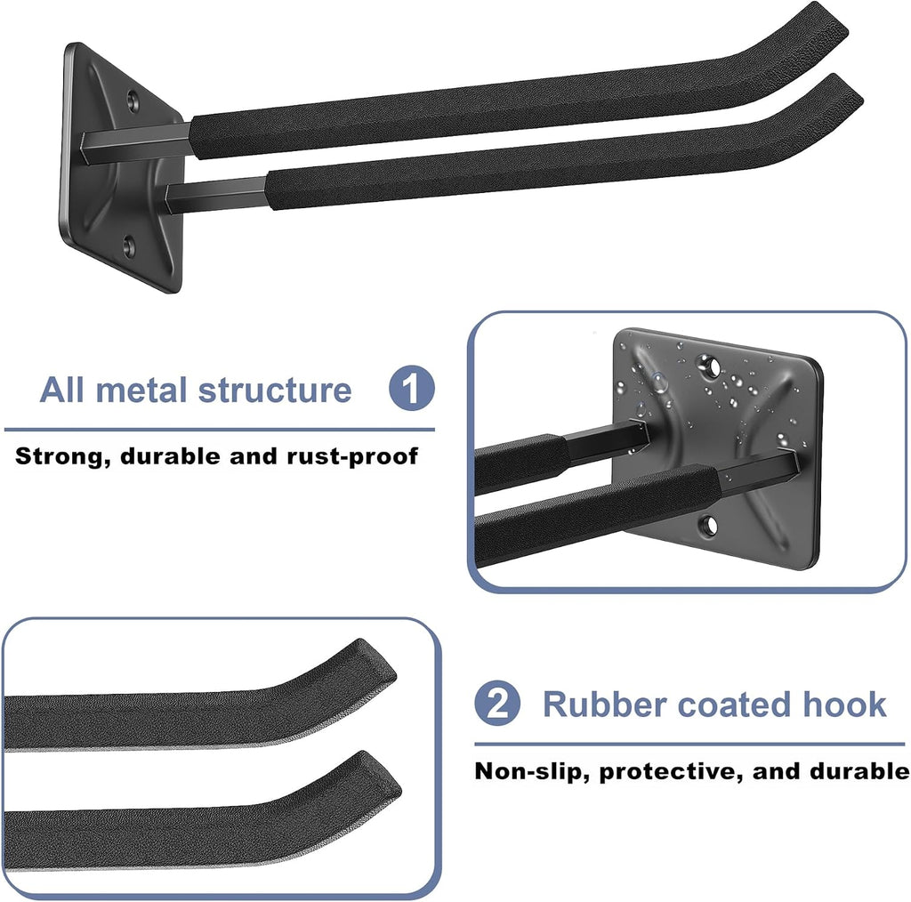 walmann wall mount garage hooks, 12-inch tool hooks, front angle view