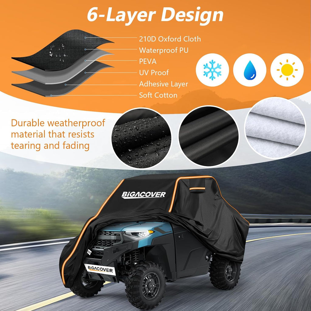 UTV Cover 2 Seater for Polaris Ranger/Can-Am Traxter/General XP 1000 | 210D Oxford & Cotton Lining All-Weather Waterproof Protection Windproof Ranger Cover 2-3 Seater