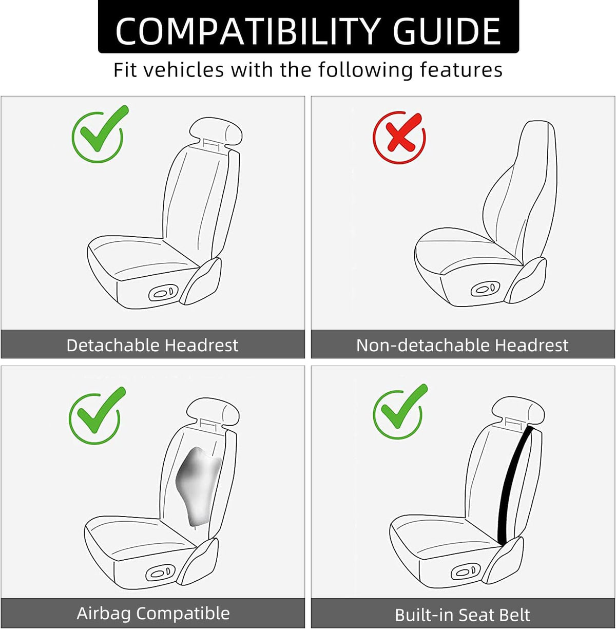 beitk 2 pack waterproof front car seat covers, package contents