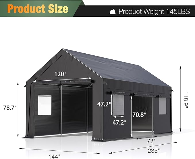 Polar Aurora Carport, 12x20 FT Heavy Duty Carport - Image 2