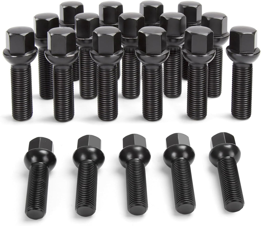M14x1.5 Lug Bolts for Audi A4 S4 A5 Wheel Spacers, 20Pcs Extended Ball Seat Lug Bolts with 40mm Shank for Audi A6 A3 S6 S3, Aftermarket Black Lug Bolts for Volkswagen Jetta Tiguan Passat