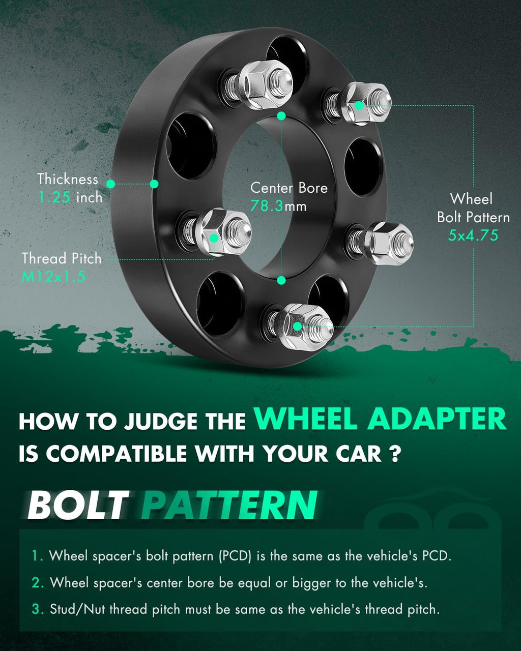 SCITOO 1.25" Wheel Spacers 5x5 for Buick for Roadmaster 4Pcs | Wheel Spacers Adapters 12x1.5 Studs 78.3mm HB 5Lug for Chevrolet Caprice for Chevrolet Impala