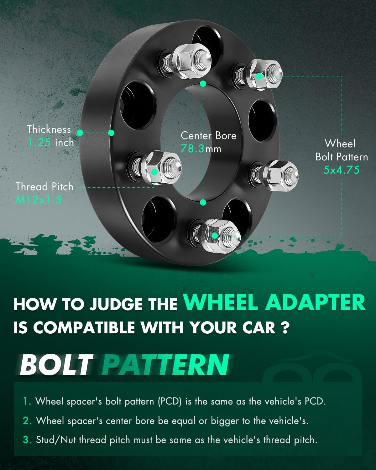 SCITOO 1.25" Wheel Spacers 5x5 for Buick for Roadmaster 4Pcs | Wheel Spacers Adapters 12x1.5 Studs 78.3mm HB 5Lug for Chevrolet Caprice for Chevrolet Impala