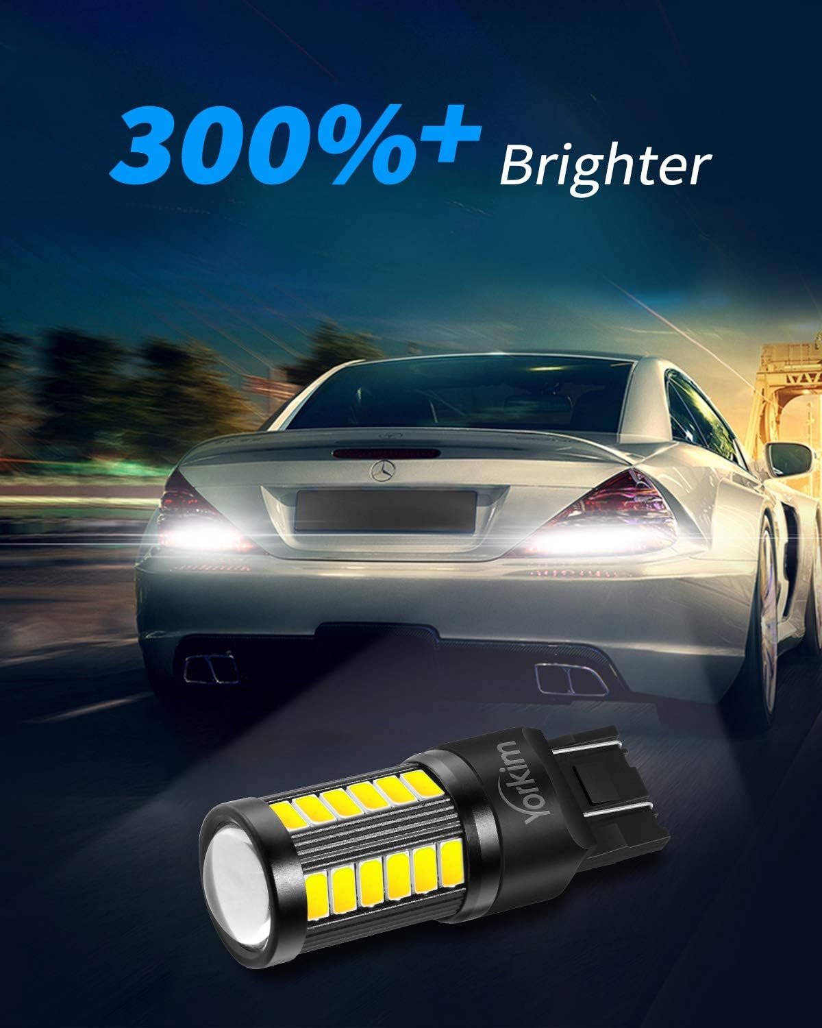 Yorkim 7440 7443 LED Bulb White 6000K Reverse Lights, 7444na 7441 7444 T20 W21W LED Light Bulb for Exterior Turn Signal Backup Tail DRL Brake Parking Lights, Easy Install, 2 Pack