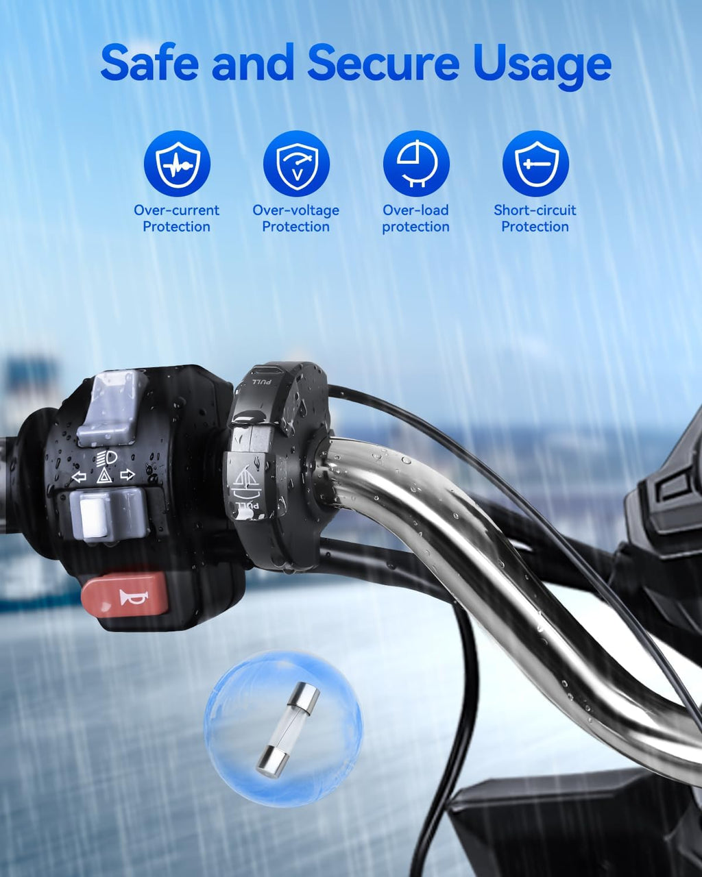 EXTRACTME Motorcycle Phone Charger, Ultra-Narrow Dual USB Type C 30W PD & Quick Charge 3.0 Motorcycle USB Charger, Waterproof Motorcycle USB Port for Phone, Tablet, GPS (Only 0.51 in Wide), Black