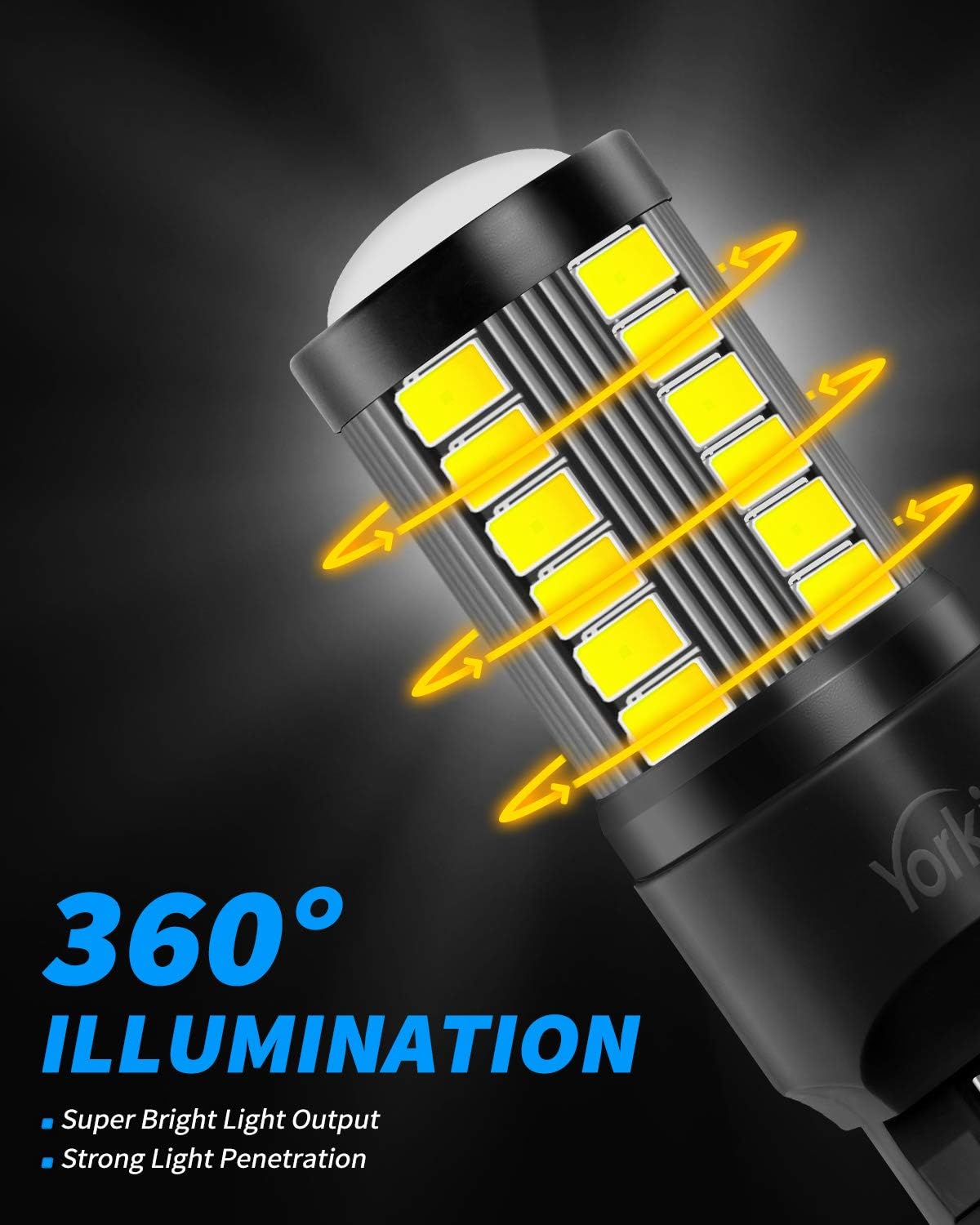 Yorkim 7440 7443 LED Bulb White 6000K Reverse Lights, 7444na 7441 7444 T20 W21W LED Light Bulb for Exterior Turn Signal Backup Tail DRL Brake Parking Lights, Easy Install, 2 Pack