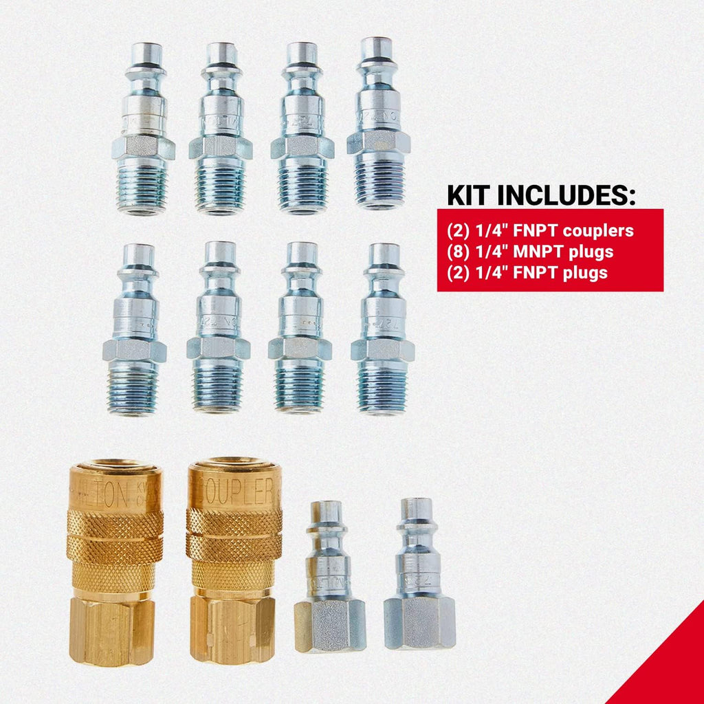 milton (s-210) 1/4" npt m-style coupler and plug, close-up detail