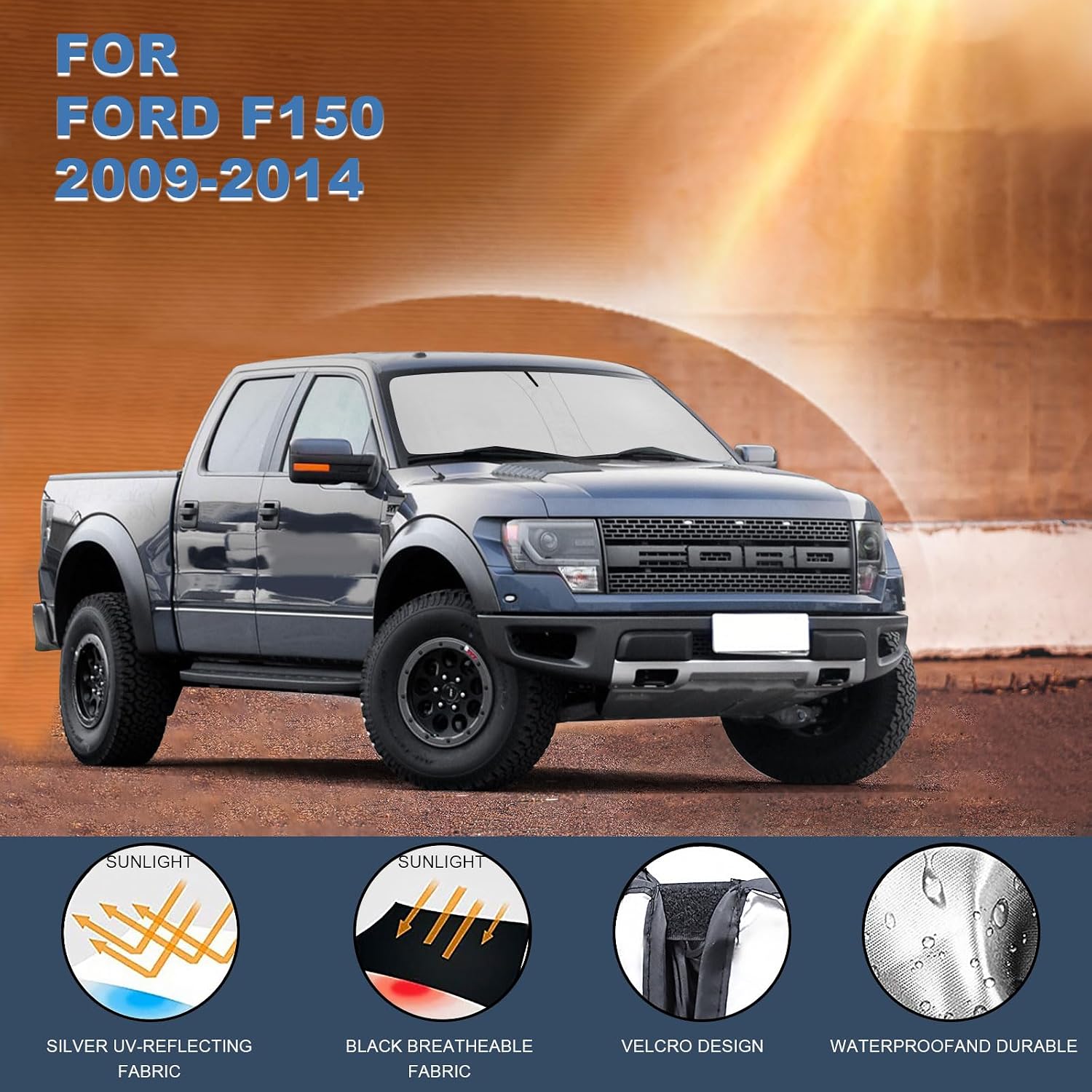 Front Windshield Sunshade Foldable Sunshade Protector Compatible with Ford F150 2009-2014 Accessories, 240T Window Shade Sun Visor Protector Blocks UV Rays Keep Your Car Cooler