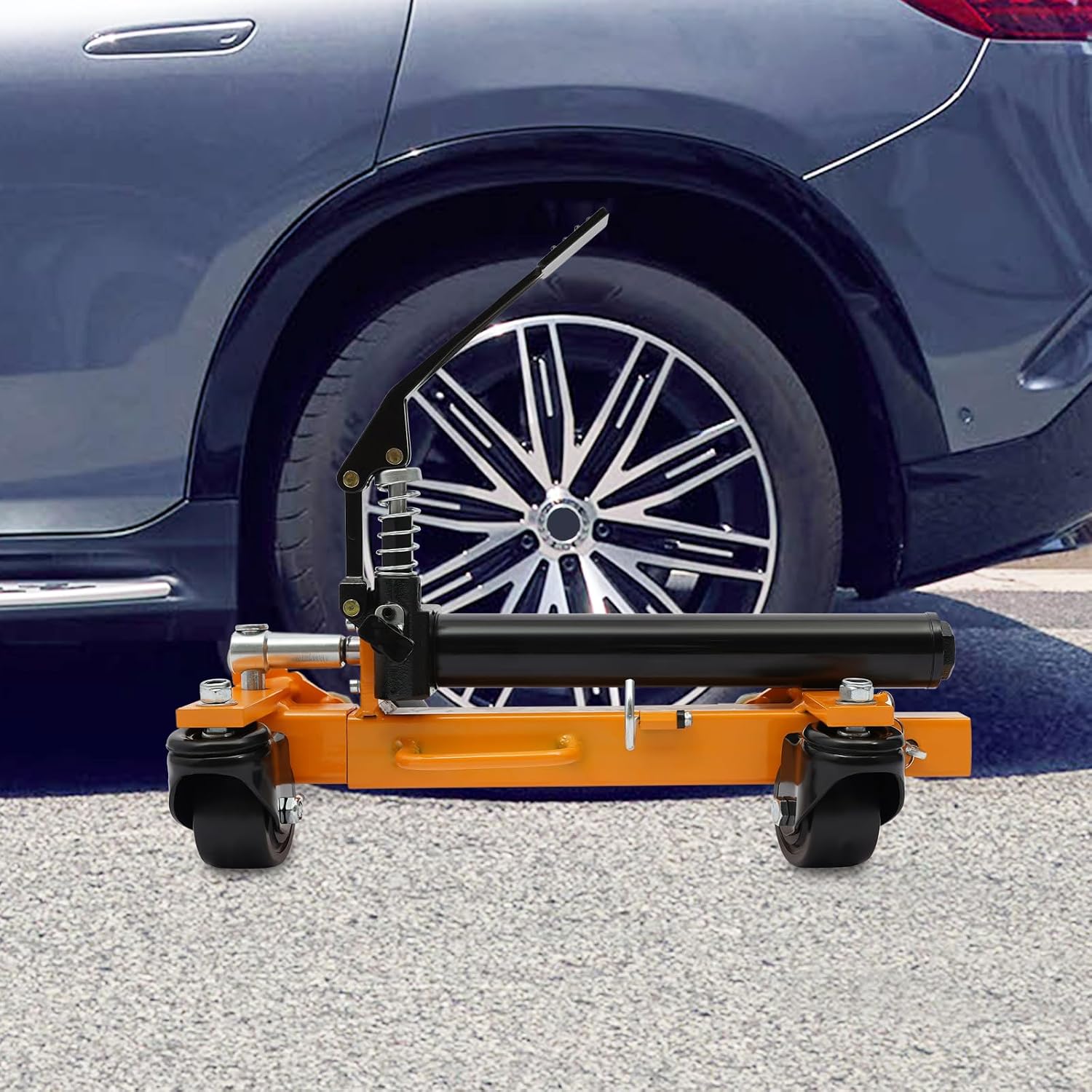 Car Wheel Dolly Jack Mechanical 2204-lbs Steel Car Moving Skates | 12'' Wheel Vehicle Positioning Jack Heavy Duty Rollers with Ratcheting Foot Pedal for Tire Auto Repair Moving, Orange