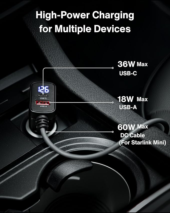 Car Charger Cable for Starlink Mini 6.5FT - Image 2