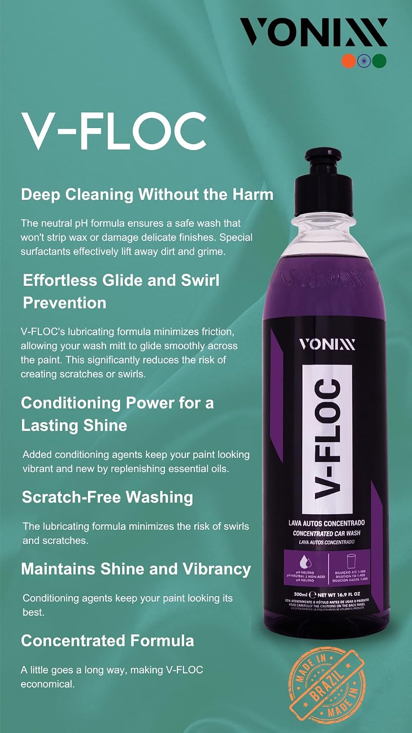 Vonixx V-Floc Concentrated Car Wash Soap - Ph-neutral - 1:400 dilution - 16.9 fl oz (500ml)