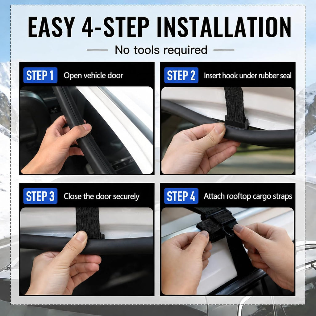 Car Roof Cargo Tie Down Hooks 6PCS – Secure Rooftop Bags Without Roof Rack, Door Hook Straps for SUV Sedan Travel Luggage Carrier
