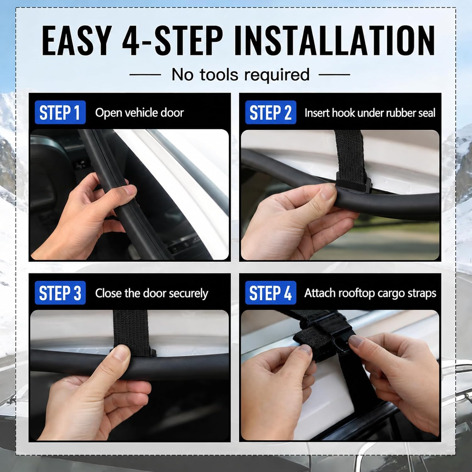 Car Roof Cargo Tie Down Hooks 6PCS – Secure Rooftop Bags Without Roof Rack, Door Hook Straps for SUV Sedan Travel Luggage Carrier