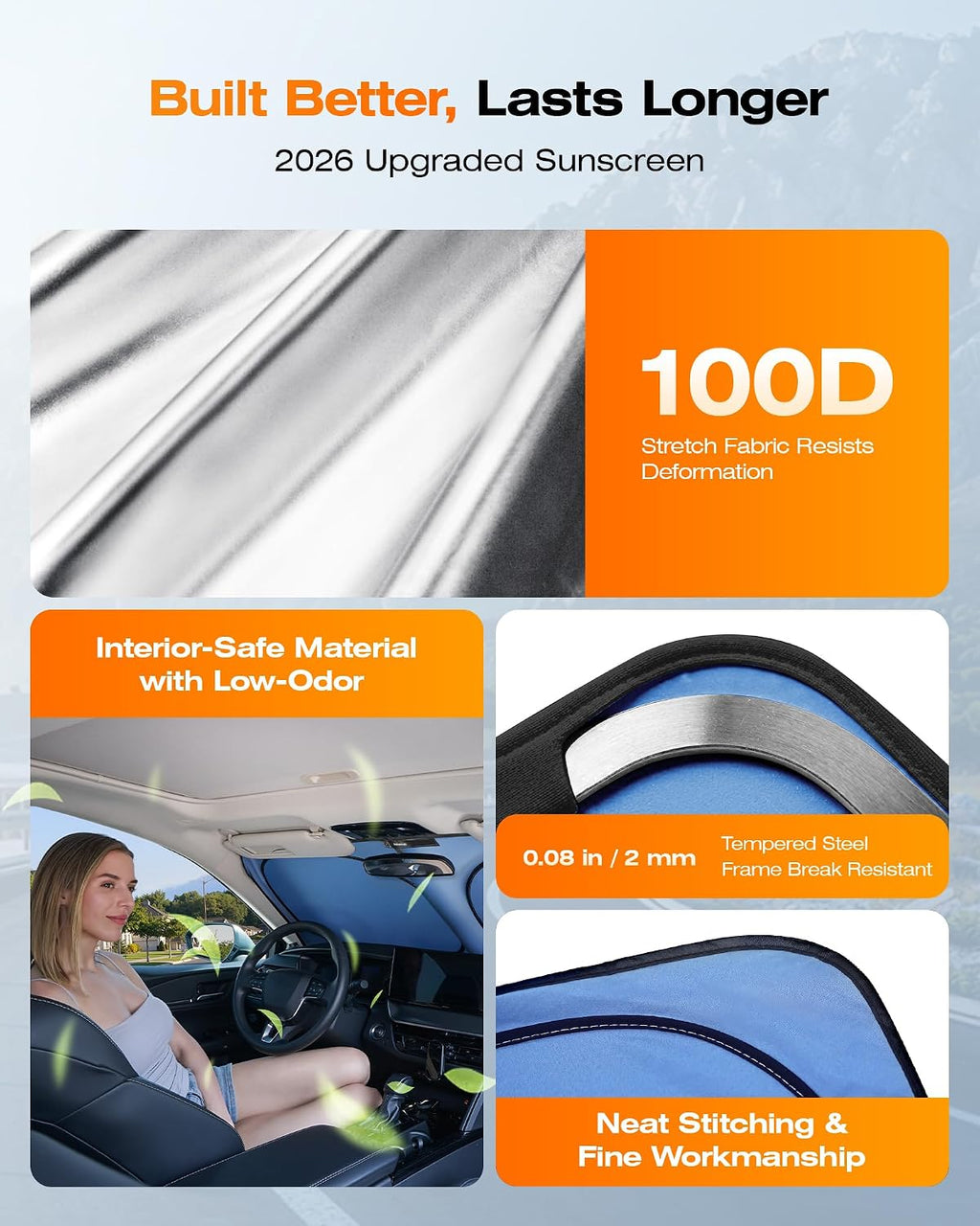 Titanium Silver Car Windshield Sun Shade, Reflective Cooling Windshield Shade Foldable, Sun Shade for Car Windshield with 99% UV Protection, for Hot Weather Parking, Cars SUVs Trucks 64"x32"