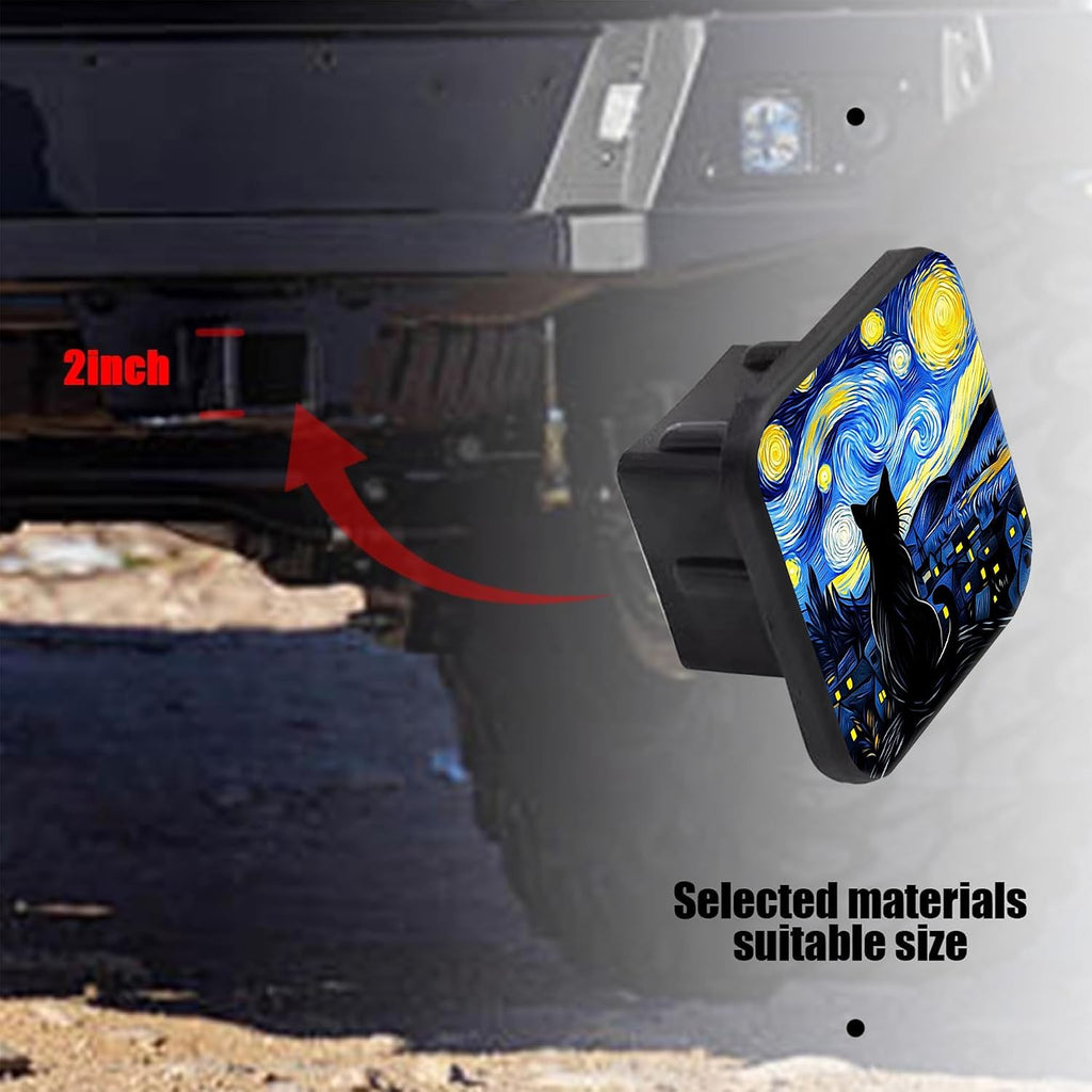 Black Cat Trailer Hitch Cover Abstract Starry Night Square 2 Inch Receiver Tube Plug Cover Compatible with Most Models Hitch Receivers Plug Fits Most Cars