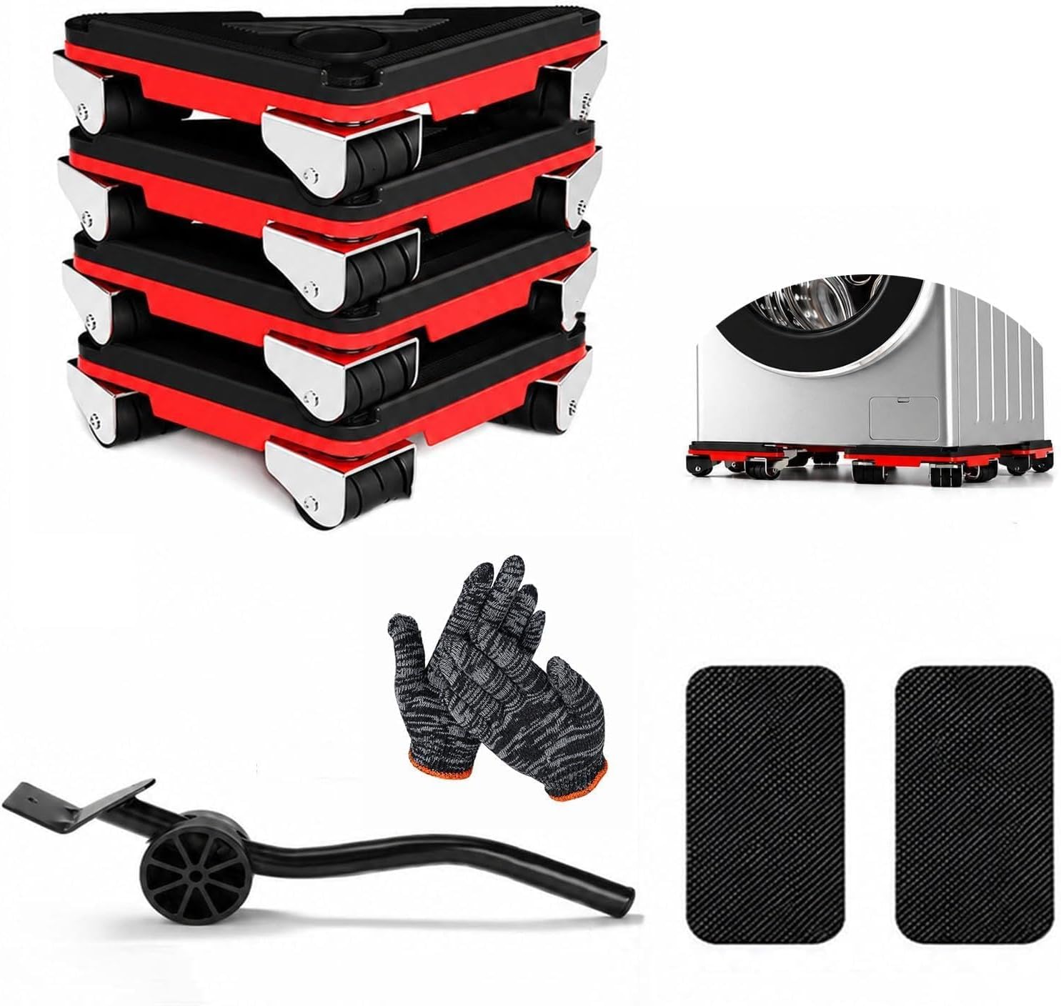 Heavy Duty Furniture Dolly Lifter Trailer Furniture Movers with 9 Wheels Anti-Slip Groove Design Pad 360° Rotatable Silent Rubber Universal Wheels, Max Load 3300LBS （5 Pack）