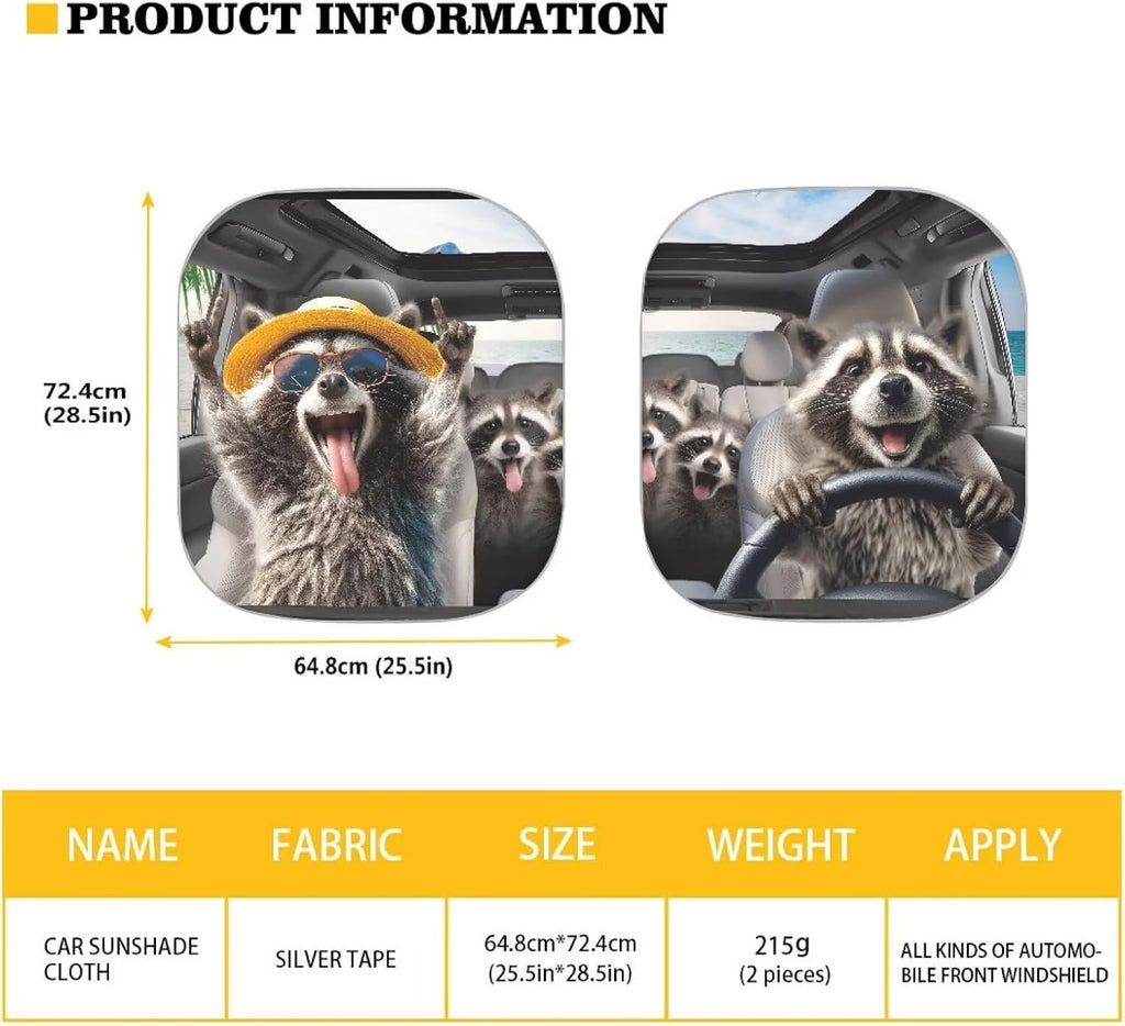 AFPANQZ 3D RaccoonUV Protection Foldable Windshield Washable Sun Shades Universal Fit for Car Auto Sedan Truck SUVs Travel Outdoor Packing 28.5"x25.5"