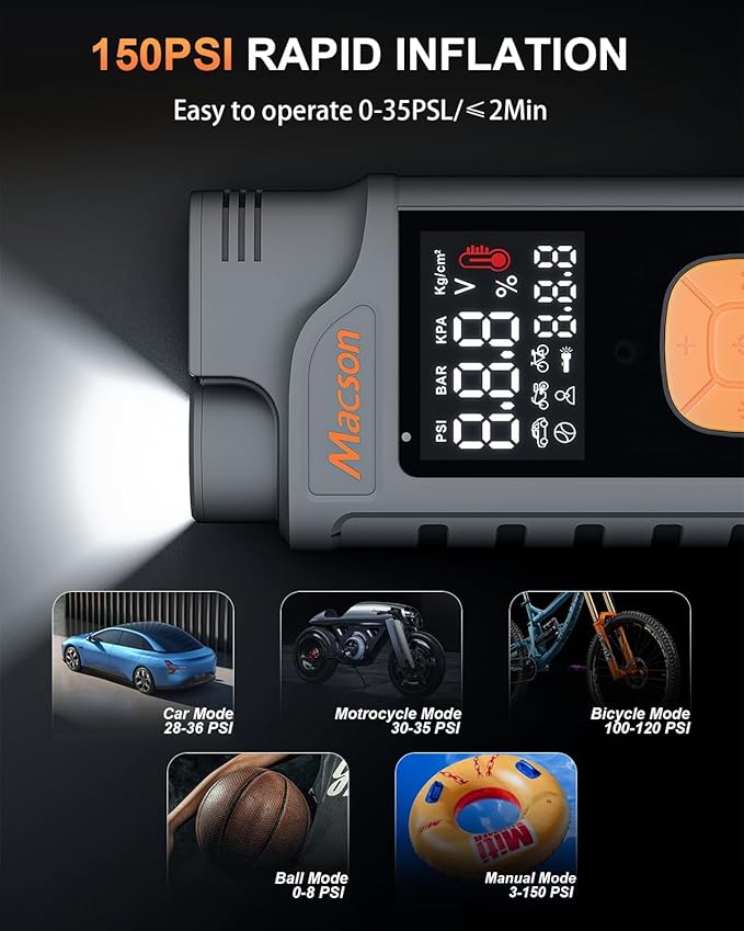 Jump Starter with Air Compressor-1500A Portable Car Battery Charger, 12V Jumper - Image 5