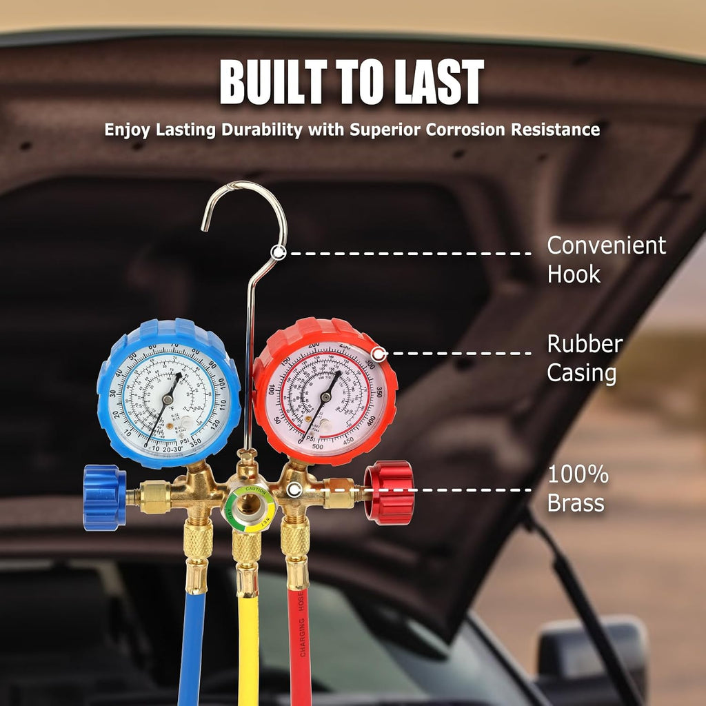 3 way ac manifold gauge set, fits for on a desk or shelf