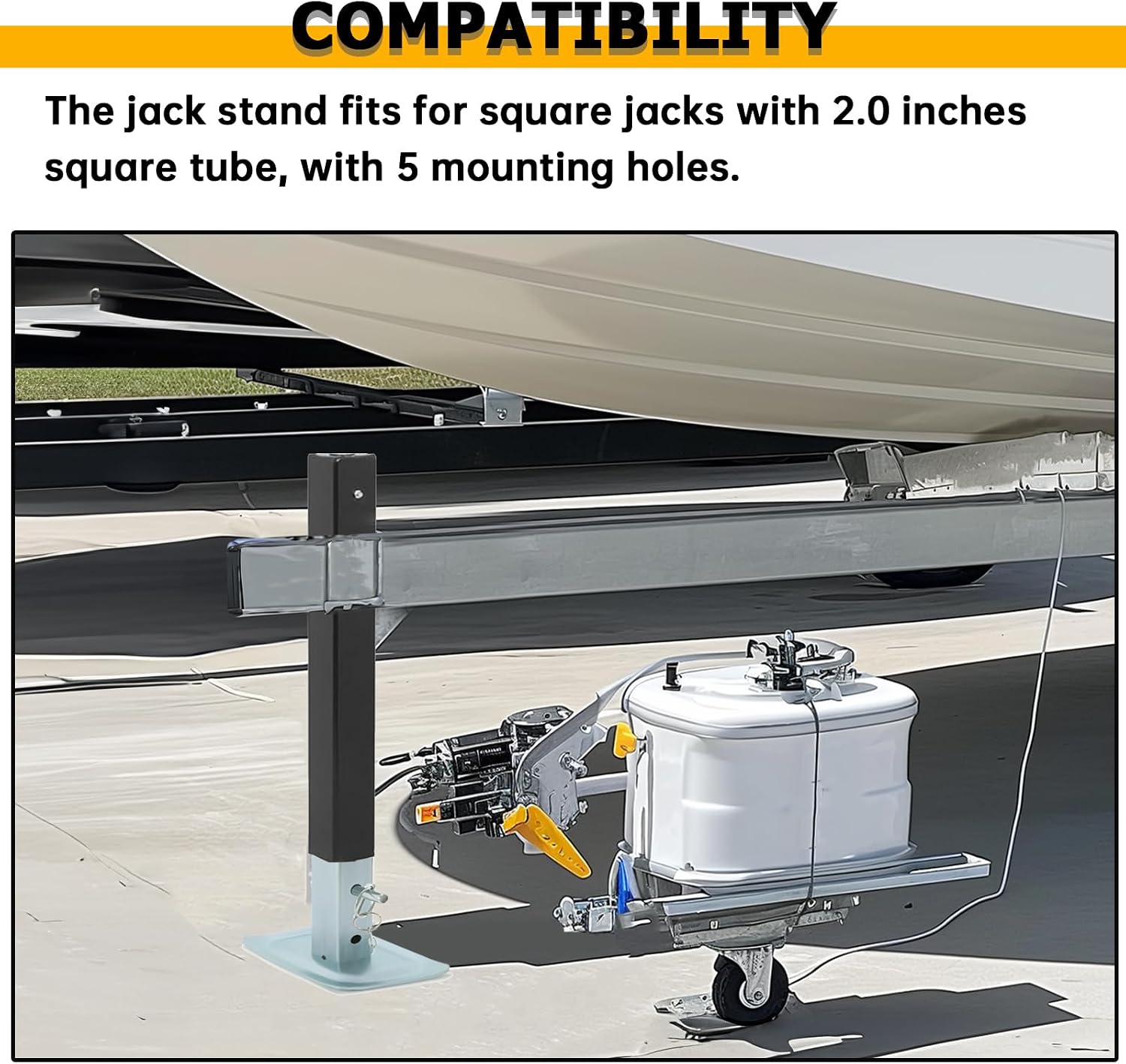 KUAFU Adjustable Jack Stand Compatible with Square Jacks with 2.0 inches Square Tube 8000lbs Trailer Jack Drop Legs W/5 Mounting Holes Silvery Steel Heavy Duty