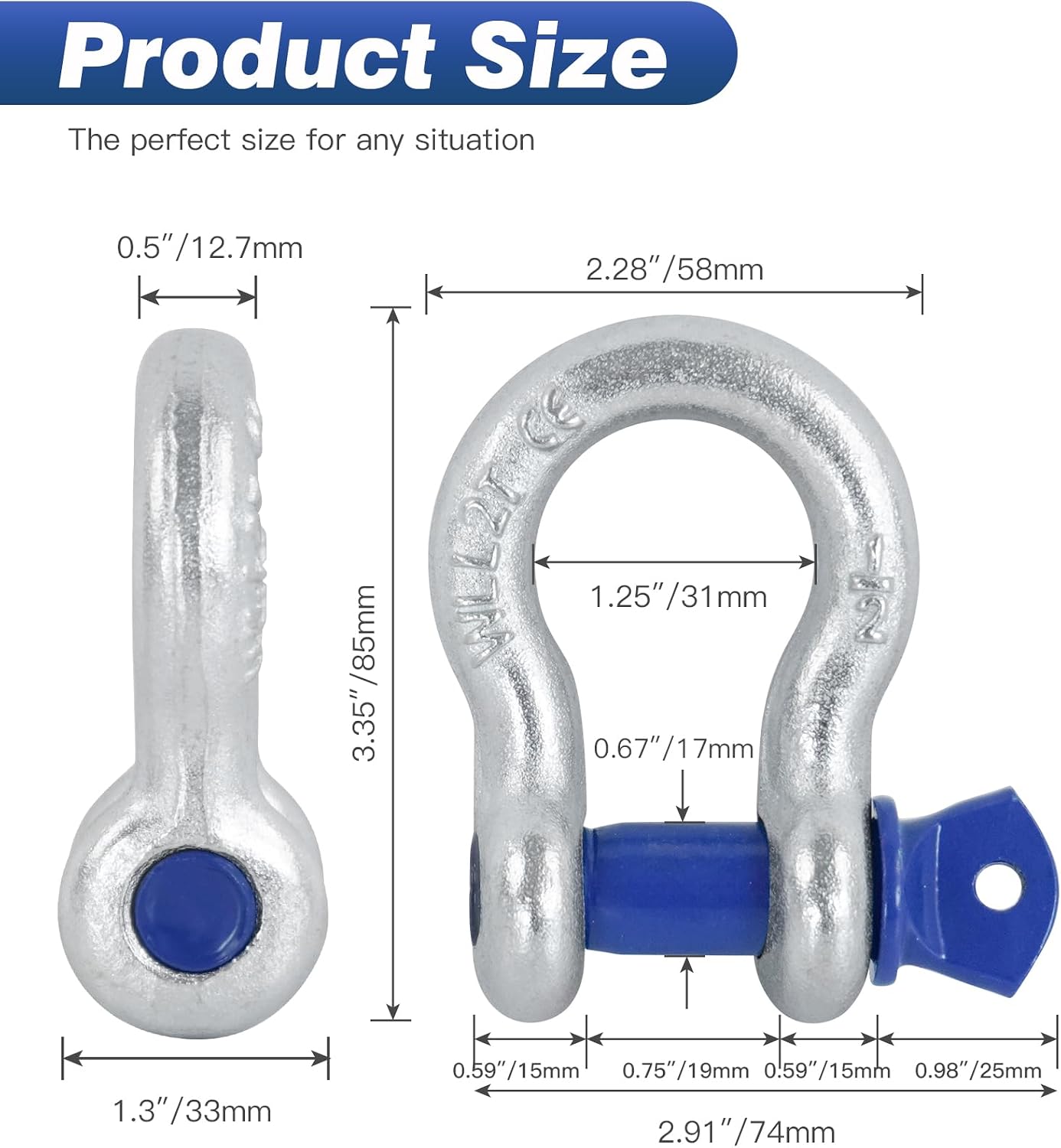 4 Pack 1/2" D Ring Shackle with 9/16" Screw Pin, 26,400 lbs Break Strength Heavy Duty Tow Recovery for Winch Off-Road Jeep Truck ATV UTV