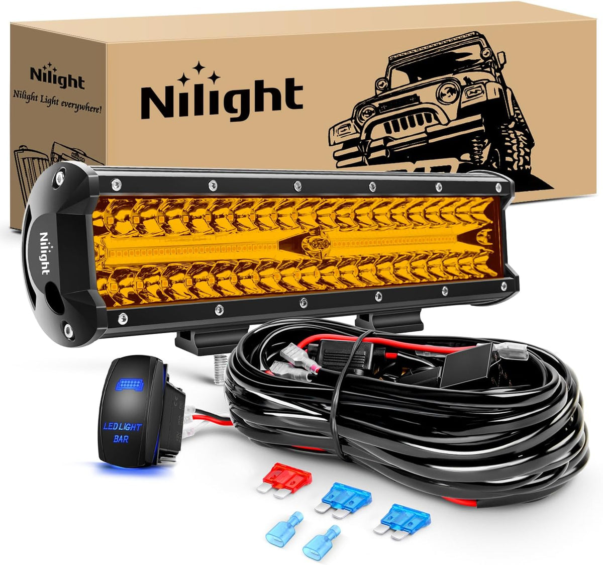 nilight led light bar 12 inch amber 300w, main product view