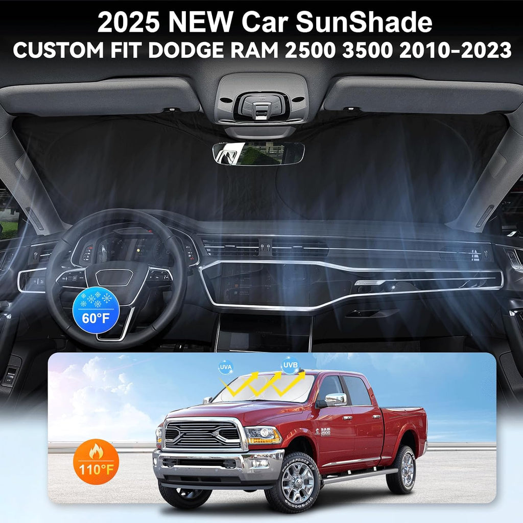 Sunshade for Ram Sun Shade Fit 2010-2025 2026 Dodge RAM 2500 3500 Truck Accessories Windshield Cover for Ram 2500/3500/4500/5500 Sun Visor Fits 2Dr RegularCab, 4Dr QuadCab, CrewCab, MegaCab