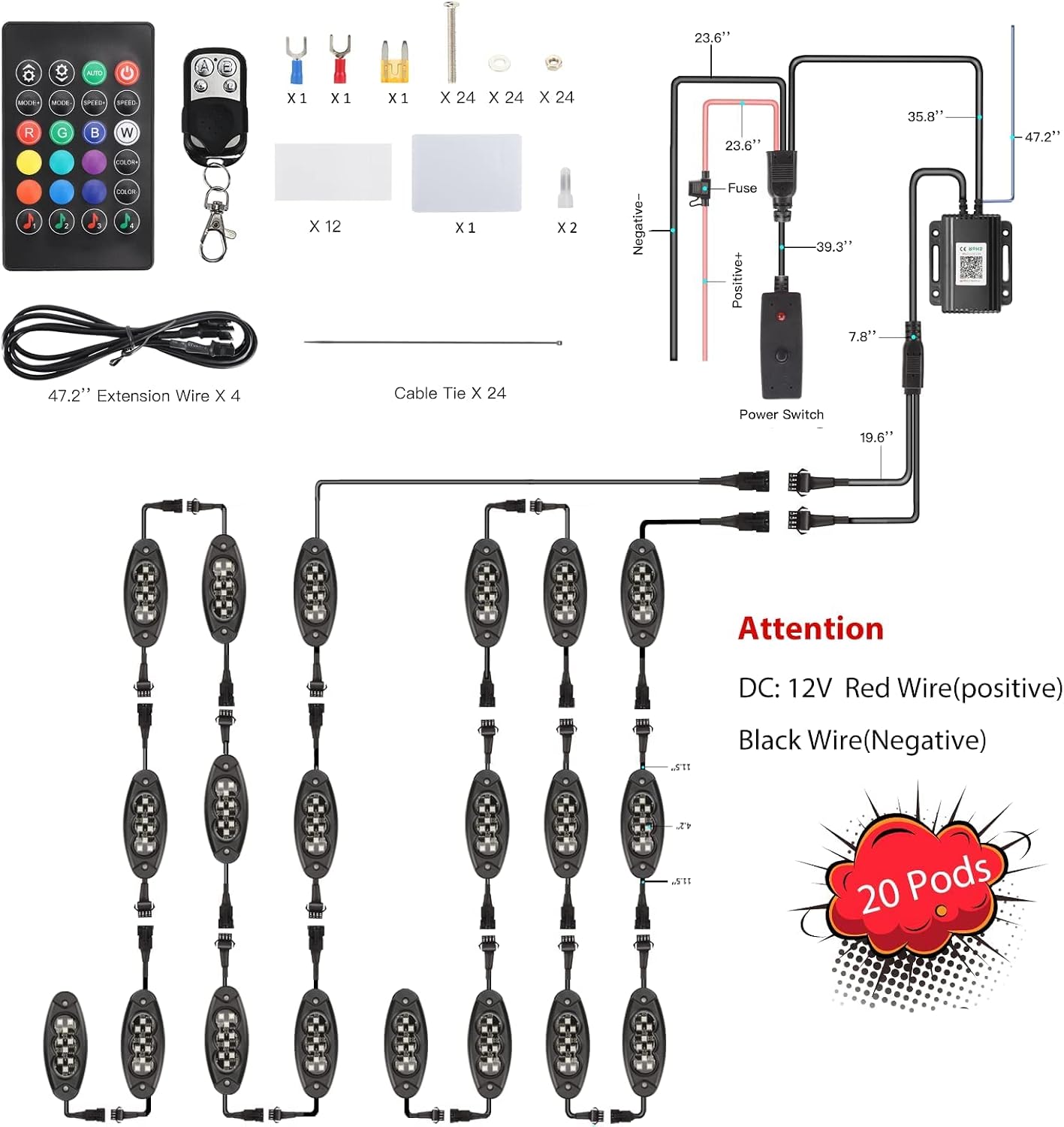 Hovano RGB LED Rock Lights, 20 Pods Waterproof Magic-RGB Multicolor Chasing Neon Underglow Music Lighting Kit with APP/RF Control for Jeep Off Road Truck Car ATV SUV RZR