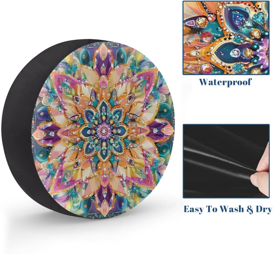 Boho Rainbow Elastic Tire Covers Rv Spare Tire Covers Trailer Tire Covers Made of Various Vehicle Types Including Campervans Trucks Trailers SUV Waterproof Sunproof Dustproof 16inch