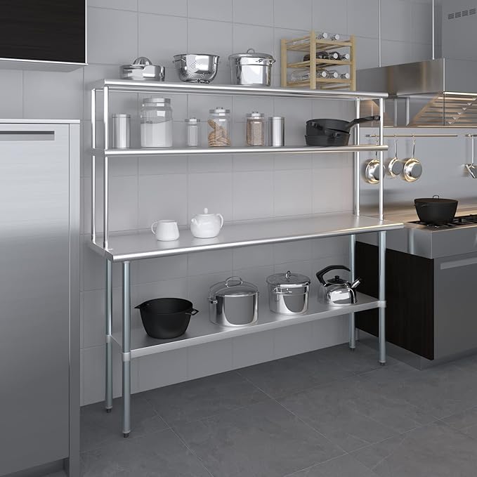 Amgood Stainless Steel Work Table Double Tier Overshelf | Metal Kitchen Prep - Image 8