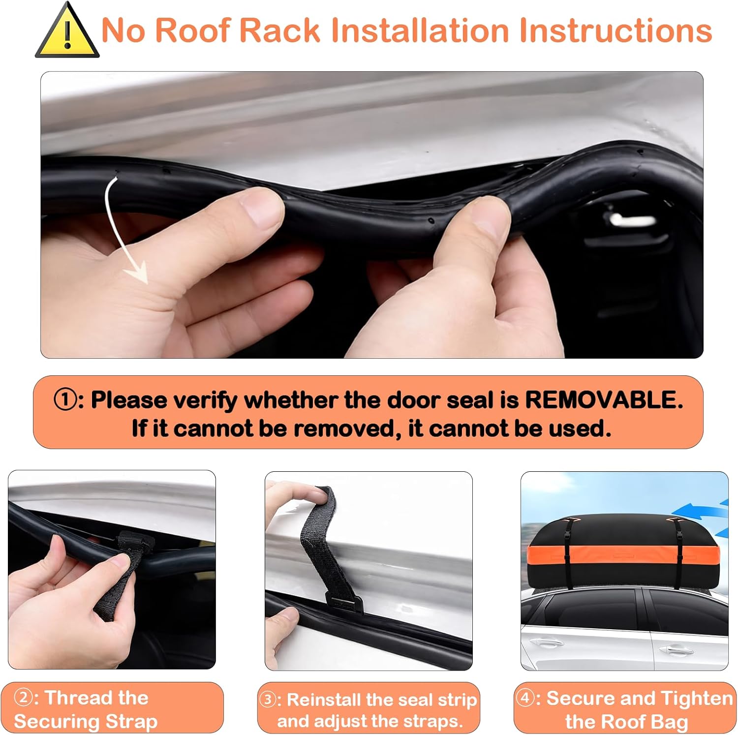 Roof Bag, Waterproof Soft Car Top Carrier Without Rack, 15 Cubic Feet Cargo Carrier for Top of All Vehicles with/Without Rack, Includes Anti-Slip Mat, 4 Door Hooks, Luggage Lock, Storage Bag