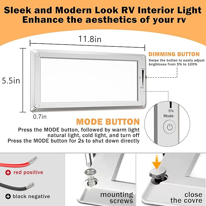 2 Pack RV Lights Interior, 3 Color RV LED Super Bright Fixture, 12V RV Ceiling - Image 2
