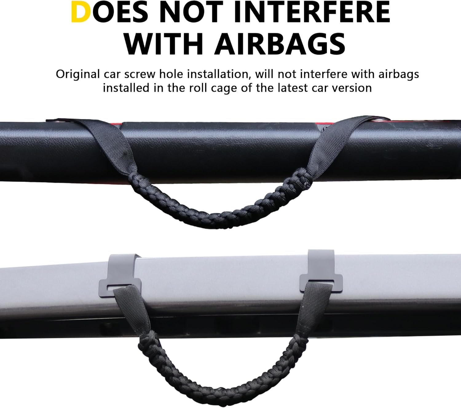 Front Rear Door Roll Bar Grab Handles Compatible with 2024 2025 Jeep Wrangler JL 4 Door 4XE Gladiator JT Interior Accessories Paracord Grip Handle, Keep Airbag Function, 4 Pack Black Classic